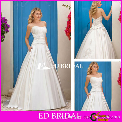 Embroidery Designs for Wedding Dress A Line Slight Curve Bridal Gowns with Side Pockets